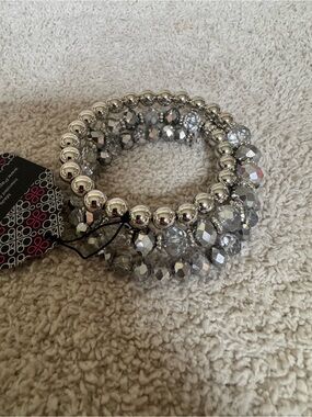 Paparazzi Silver Faceted Crystal & Bead Stackable Bracelet Set